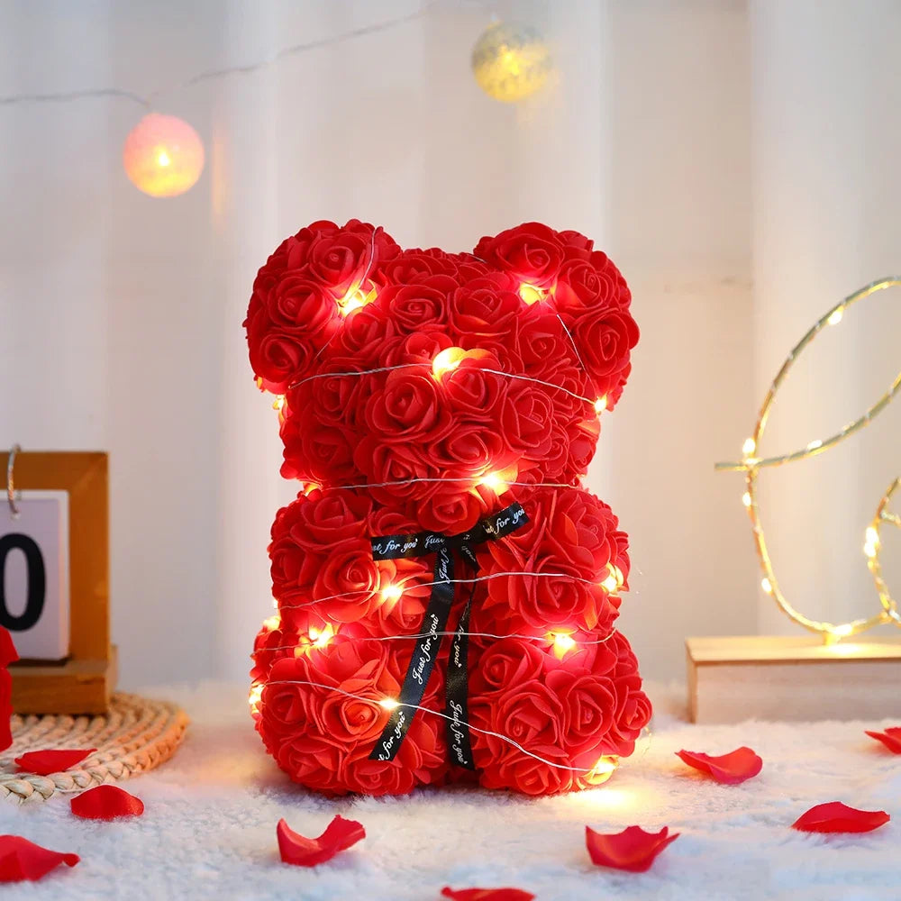 25cm Artificial Teddy Rose Flower Bear with Box Romantic Valentines