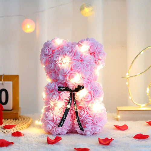 25cm Artificial Teddy Rose Flower Bear with Box Romantic Valentines