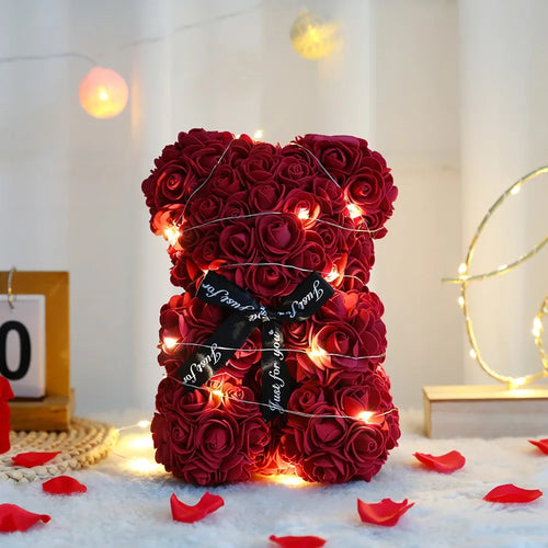 25cm Artificial Teddy Rose Flower Bear with Box Romantic Valentines